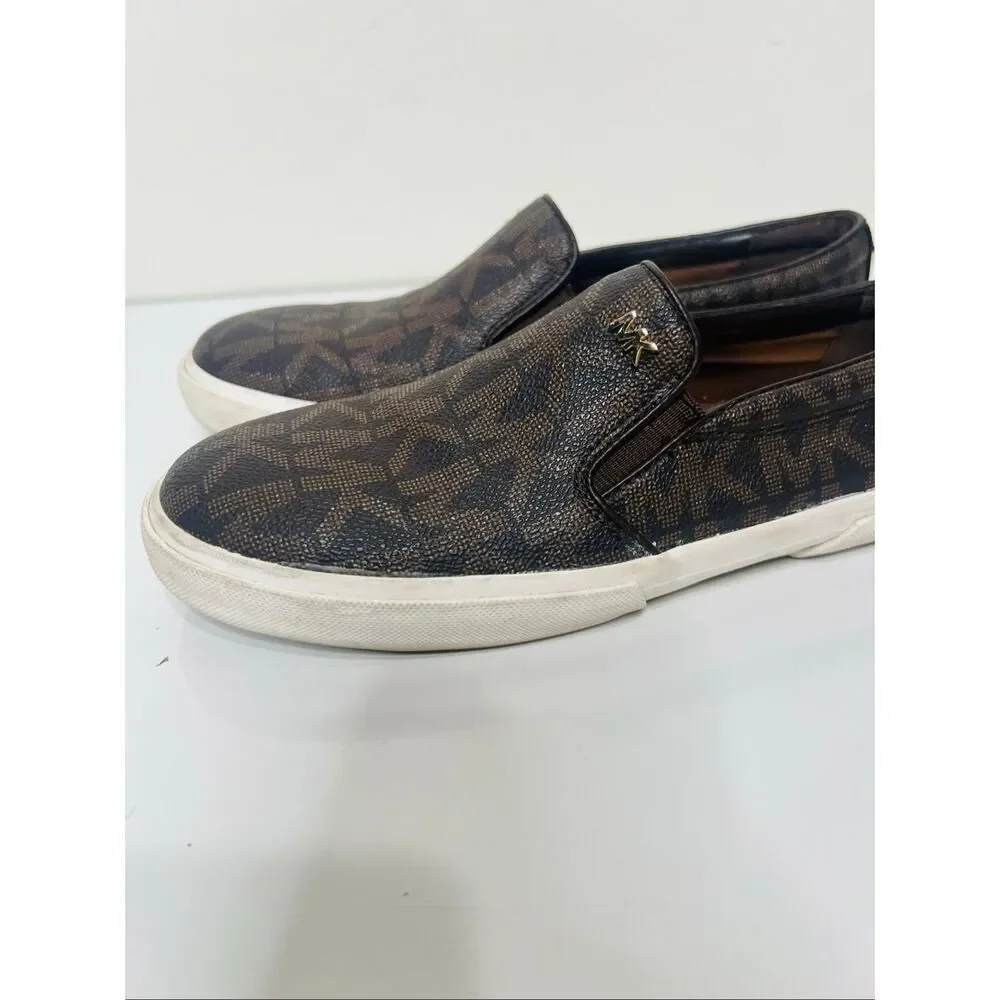 Michael Michael Kors Brown Monogram Loafer Slip On Shoes Sz 7M PVC Upper Exc Con